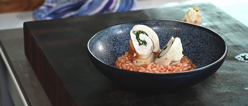 Kr&auml;uter-H&uuml;hnchen mit Tomatenrisotto